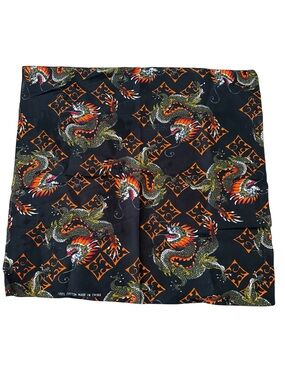 Vintage Tribal Dragon Fantasy Mythology Y2K Bandana Handkerchief Black Orange